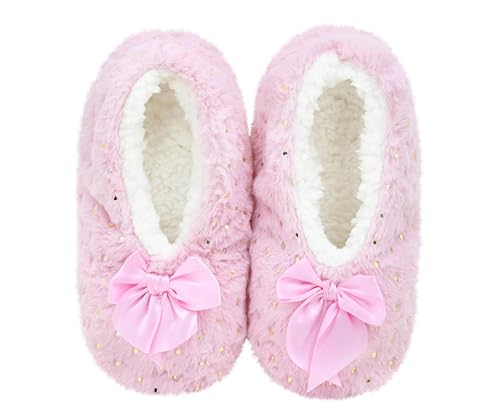 Panda Bros Slipper-Socken für Damen, flauschige, gemütliche Fleece-Hausschuhe, weich, warm, Rosa Wassertropfen, 5-7.5 von Panda Bros