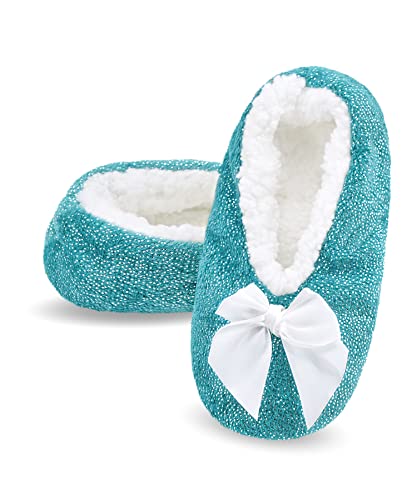 Panda Bros Slipper-Socken für Damen, flauschige, gemütliche Fleece-Hausschuhe, weich, warm, Türkisfarbene Pailletten-Punkte, 5-7.5 von Panda Bros