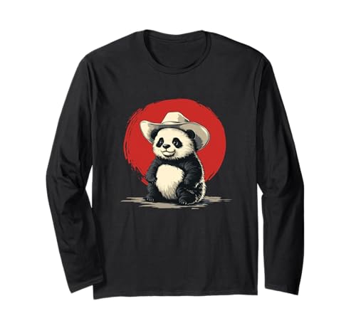 Junger Pandabär mit lustigem Cowboyhut für Erwachsene und Kinder Langarmshirt von Panda Cowboy