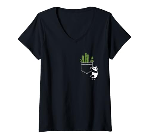 Damen Panda-Tasche aus Bambus T-Shirt mit V-Ausschnitt Damen Panda-Tasche aus Bambus T-Shirt mit V-Ausschnitt von Panda Design