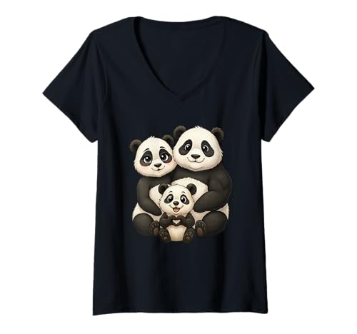 Damen Panda mit Familie | Süßer Pandabär mit Panda Mama & Papa T-Shirt mit V-Ausschnitt Damen Panda mit Familie | Süßer Pandabär mit Panda Mama & Papa T-Shirt mit V-Ausschnitt von Panda Designer Designs
