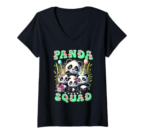 Damen Panda Familie Geburtstag Panda Squad Wildlife Tier Niedlich T-Shirt mit V-Ausschnitt von Panda Family Birthday Panda Squad Wildlife