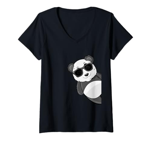 Damen Cooler Panda mit Sonnenbrille, Panda-Liebhaber, Kinder-Panda T-Shirt mit V-Ausschnitt von Panda Gifts For Men & Women