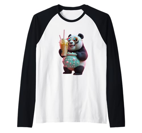 Panda Holding a Giant Cup Lustiges Unisex-Design Männer Frauen T-Shirt Raglan von Panda Holding a Giant Cup Funny Unisex Design tee