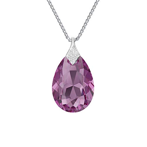Panda-Jewellery Kette Damen mit Anhänger - Silber 925 - Elegante und moderne Schmuck für Sie - Tropfenförmige Kette mit Kristall (Amethyst) von Panda-Jewellery