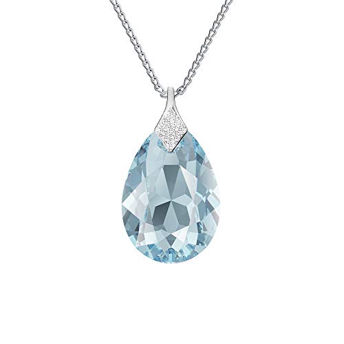 Kette Damen mit Anhänger - Halskette Damen Silber 925 - elegante und moderne Schmuck für Sie - Silber Kette in Form eines Tropfens - Wetten Sie Auf Ketten Anhänger - mit Kristalle (Aquamarine) von Panda-Jewellery