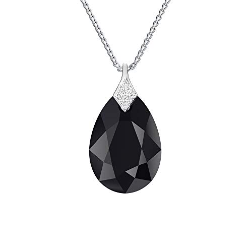 Kette Damen mit Anhänger - Halskette Damen Silber 925 - elegante und moderne Schmuck für Sie - Silber Kette in Form eines Tropfens - Wetten Sie Auf Ketten Anhänger - mit Kristalle (Jet) von Panda-Jewellery