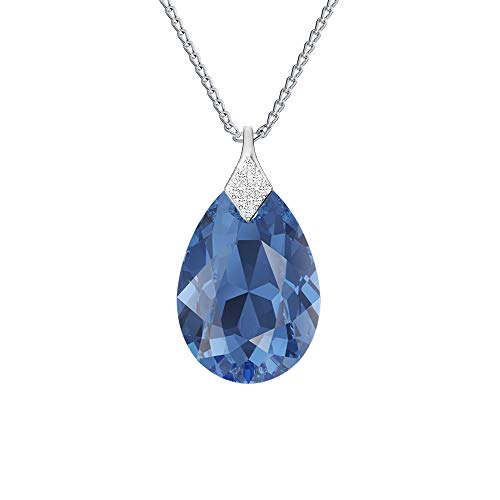 Kette Damen mit Anhänger - Halskette Damen Silber 925 - elegante und moderne Schmuck für Sie - Silber Kette in Form eines Tropfens - Wetten Sie Auf Ketten Anhänger - mit Kristalle (Sapphire) von Panda-Jewellery