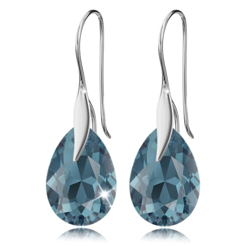 Panda-Jewellery 925-Sterlingsilber Ohrringe mit Kristallen von Swarovski - Birne - Viele Farben - Hakenohrringe - Schmuck für Damen mit Geschenkbox Montana von Panda-Jewellery