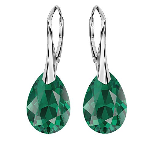 Ohrringe Silber 925 Hängend - Ohrringe Hängend mit Kristallen - Wählen Sie Schmuck für Sie - Wetten Sie Auf Silber Ohrringe Damen in Form eines Tropfes (Emerald) von Panda-Jewellery