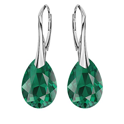 Ohrringe Silber 925 Hängend - Ohrringe Hängend mit Kristallen - Wählen Sie Schmuck für Sie - Wetten Sie Auf Silber Ohrringe Damen in Form eines Tropfes (Emerald) von Panda-Jewellery