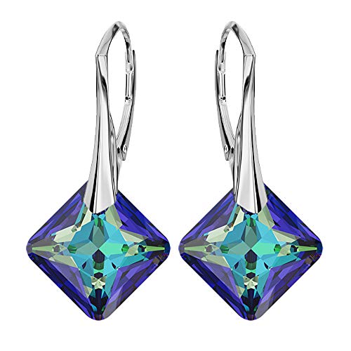 Ohrringe Silber 925 Hängend - Ohrringe Hängend mit Kristallen - Wählen Sie Schmuck für Sie - Wetten Sie Auf Silber Ohrringe Damen in Form eines Rhombus (Bermuda Blue) von Panda-Jewellery