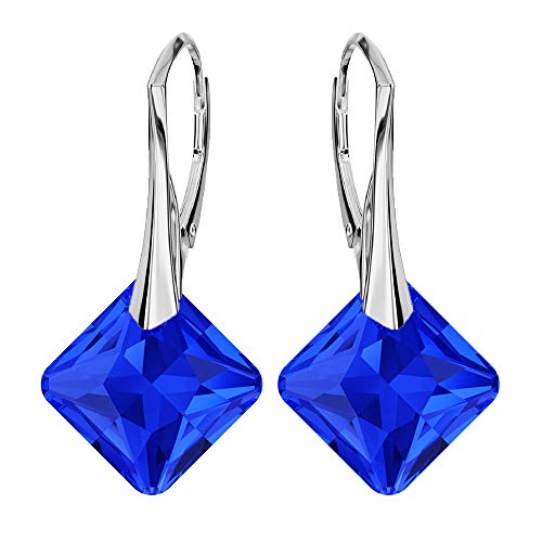 Ohrringe Silber 925 Hängend - Ohrringe Hängend mit Kristallen - Wählen Sie Schmuck für Sie - Wetten Sie Auf Silber Ohrringe Damen in Form eines Rhombus (Majestic Blue) von Panda-Jewellery