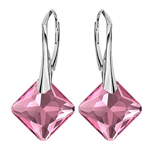 Ohrringe Silber 925 Hängend - Ohrringe Hängend mit Kristallen - Wählen Sie Schmuck für Sie - Wetten Sie Auf Silber Ohrringe Damen in Form eines Rhombus (Rose) von Panda-Jewellery