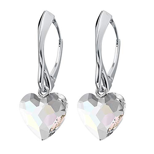 925-Sterling Silber Ohrringe mit Marken Kristalle - Herz - Viele Farben - Ohrhänger für Frauen - Schön Schmuck Für Damen mit Geschenkbox (Crystal AB) von Panda-Jewellery