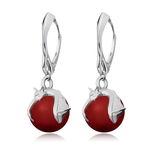 Panda-Jewellery Sterling Silber 925 Ohrringe für Damen Hänger mit Perlen Fledermaus Silberschmuck für Sie Tropfen Hänger für Mädchen Geschenk für Mutter in einer Schmuckschatulle Ohrhänger Rote Korall von Panda-Jewellery