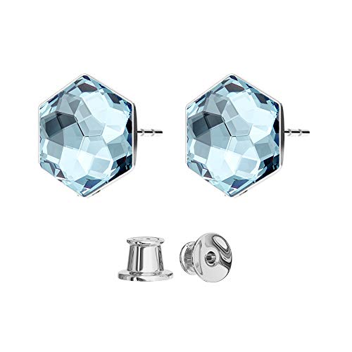 925-Sterling Silber Ohrstecker mit Marken Kristalle - Hexagon - Viele Farben - Ohrringe für Frauen - Schön Schmuck Für Damen mit Geschenkbox (Aquamarine) von Panda-Jewellery