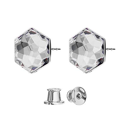 925-Sterling Silber Ohrstecker mit Marken Kristalle - Hexagon - Viele Farben - Ohrringe für Frauen - Schön Schmuck Für Damen mit Geschenkbox (Crystal) von Panda-Jewellery