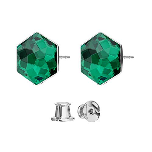 925-Sterling Silber Ohrstecker mit Marken Kristalle - Hexagon - Viele Farben - Ohrringe für Frauen - Schön Schmuck Für Damen mit Geschenkbox (Emerald) von Panda-Jewellery