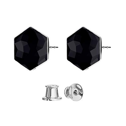 925-Sterling Silber Ohrstecker mit Marken Kristalle - Hexagon - Viele Farben - Ohrringe für Frauen - Schön Schmuck Für Damen mit Geschenkbox (Jet) von Panda-Jewellery