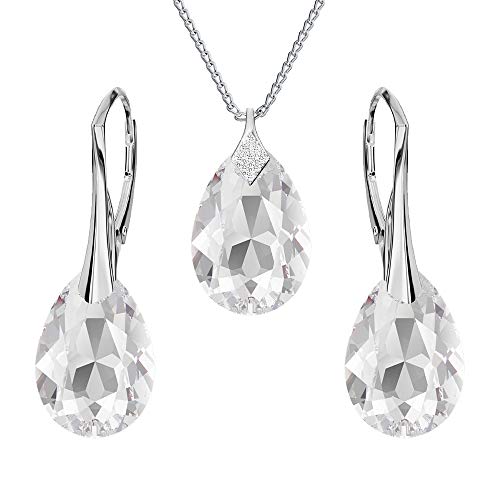 Panda-Jewellery Ohrringe Silber 925 Hängend - Kette Damen mit Anhänger - Schmuck Set für Sie - mit Kristallen - Ohrringe Hängend und Halskette Damen Silber 925 in Form eines Tropfes (Crystal) von Panda-Jewellery