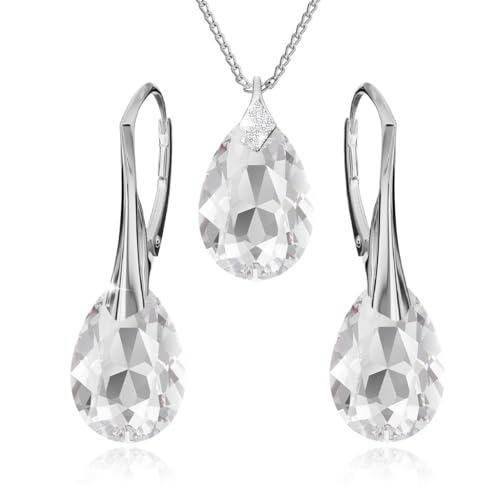 Panda-Jewellery Ohrringe Silber 925 Hängend - Kette Damen mit Anhänger - Schmuck Set für Sie - mit Kristallen - Ohrringe Hängend und Halskette Damen Silber 925 in Form eines Tropfes (Crystal) von Panda-Jewellery