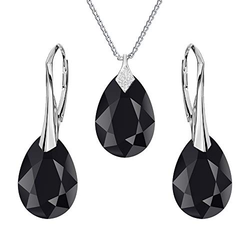 Panda-Jewellery Ohrringe Silber 925 Hängend - Kette Damen mit Anhänger - Schmuck Set für Sie - mit Kristallen - Ohrringe Hängend und Halskette Damen Silber 925 in Form eines Tropfes (Jet) von Panda-Jewellery