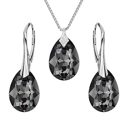 Panda-Jewellery Ohrringe Silber 925 Hängend - Kette Damen mit Anhänger - Schmuck Set für Sie - mit Kristallen - Ohrringe Hängend und Halskette Damen Silber 925 in Form eines Tropfes (Silver Night) von Panda-Jewellery