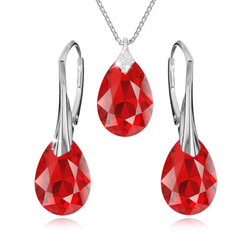 Panda-Jewellery Ohrringe Silber 925 Hängend - Kette Damen mit Anhänger - Schmuck Set für Sie - mit Kristallen - Ohrringe Hängend und Halskette Damen Silber 925 in Form eines Tropfes (Light Siam) von Panda-Jewellery