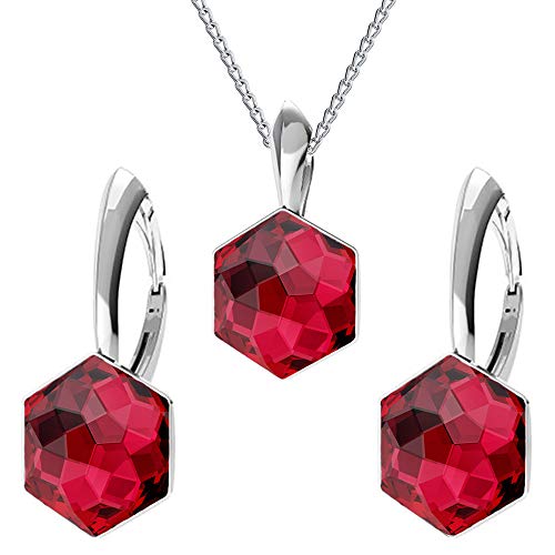 Panda-Jewellery Schmuckset für Damen Ohrringe Silber 925 Hängend Hexagon Kette Damen mit Anhänger Schmuck Set für Sie mit Kristallen Ohrringe Hängend und Halskette Mädchen Geschenk Frauen von Panda-Jewellery