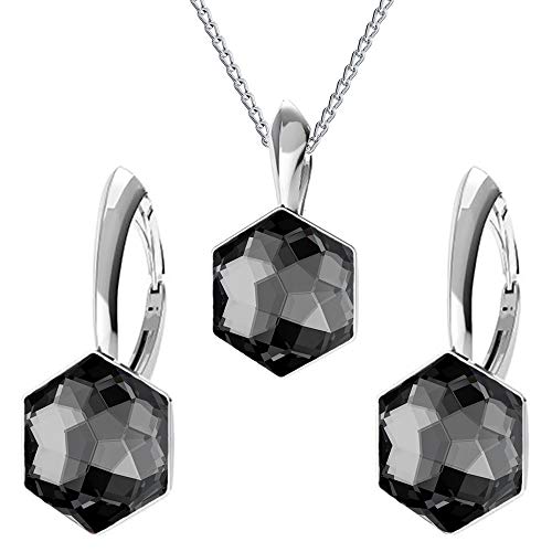 Panda-Jewellery Schmuckset für Damen Ohrringe Silber 925 Hängend Hexagon Kette Damen mit Anhänger Schmuck Set für Sie mit Kristallen Ohrringe Hängend und Halskette Mädchen Geschenk Frauen von Panda-Jewellery