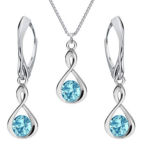 Schmuckset für Damen Unendlichkeit Ohrringe Silber 925 Hängend Kette Damen mit Anhänger Schmuck Set für Sie mit Kristallen Infinity Ohrringe Hängend und Halskette Mädchen Geschenk (Aquamarine) von PANDA LUXURY JEWELLERY