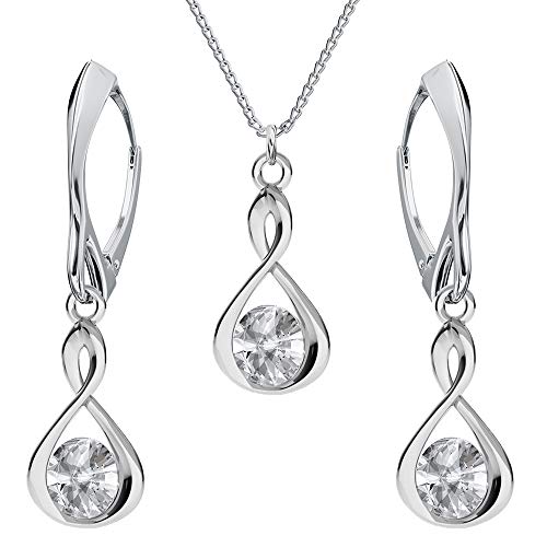 Schmuckset für Damen Unendlichkeit Ohrringe Silber 925 Hängend Kette Damen mit Anhänger Schmuck Set für Sie mit Kristallen Infinity Ohrringe Hängend und Halskette Mädchen Geschenk (Crystal) von PANDA LUXURY JEWELLERY