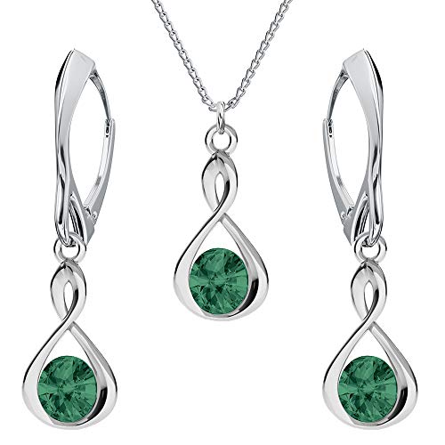 Schmuckset für Damen Unendlichkeit Ohrringe Silber 925 Hängend Kette Damen mit Anhänger Schmuck Set für Sie mit Kristallen Infinity Ohrringe Hängend und Halskette Mädchen Geschenk (Emerald) von PANDA LUXURY JEWELLERY