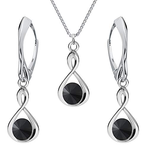 Schmuckset für Damen Unendlichkeit Ohrringe Silber 925 Hängend Kette Damen mit Anhänger Schmuck Set für Sie mit Kristallen Infinity Ohrringe Hängend und Halskette Mädchen Geschenk (Jet) von PANDA LUXURY JEWELLERY