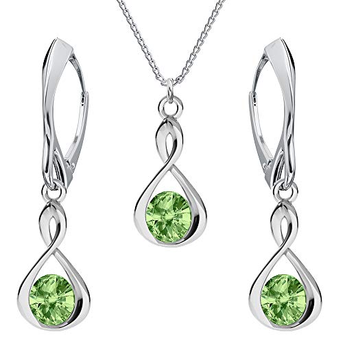 Schmuckset für Damen Unendlichkeit Ohrringe Silber 925 Hängend Kette Damen mit Anhänger Schmuck Set für Sie mit Kristallen Infinity Ohrringe Hängend und Halskette Mädchen Geschenk (Peridot) von PANDA LUXURY JEWELLERY