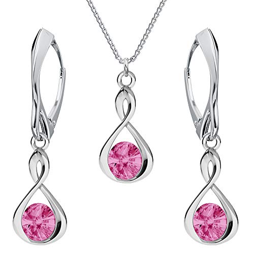 Schmuckset für Damen Unendlichkeit Ohrringe Silber 925 Hängend Kette Damen mit Anhänger Schmuck Set für Sie mit Kristallen Infinity Ohrringe Hängend und Halskette Mädchen Geschenk (Rose) von PANDA LUXURY JEWELLERY