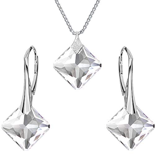 Panda-Jewellery Ohrringe Silber 925 Hängend - Kette Damen mit Anhänger - Schmuck Set für Sie - mit Kristallen in Form eines Rhombus - Ohrringe Hängend und Halskette Damen Silber 925 (Crystal) von Panda-Jewellery