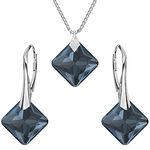 Ohrringe Silber 925 Hängend - Kette Damen mit Anhänger - Schmuck Set für Sie - mit Kristallen in Form eines Rhombus - Ohrringe Hängend und Halskette Damen Silber 925 (Montana) von Panda-Jewellery