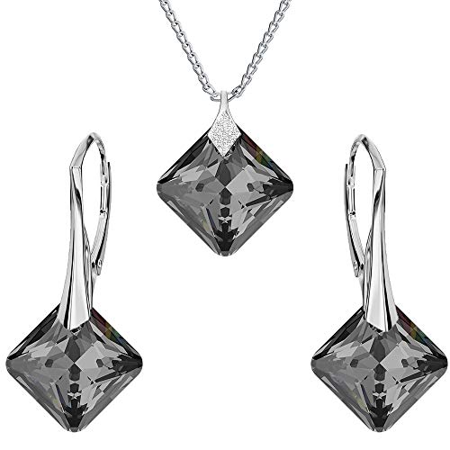 Panda-Jewellery Ohrringe Silber 925 Hängend - Kette Damen mit Anhänger - Schmuck Set für Sie - mit Kristallen in Form eines Rhombus - Ohrringe Hängend und Halskette Damen Silber 925 (Silver Night) von Panda-Jewellery