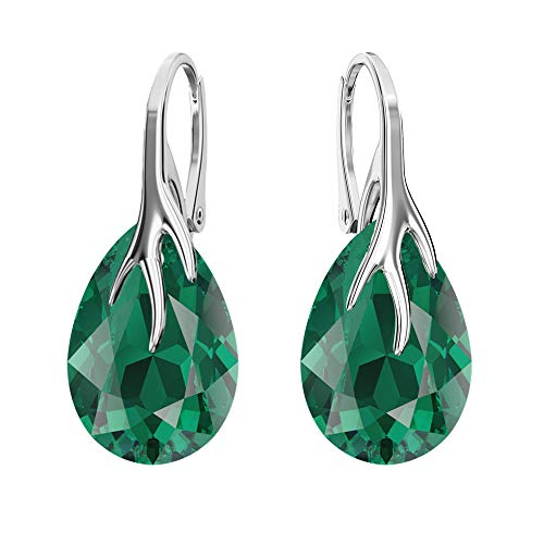 Ohrringe Silber 925 Hängend - Ohrringe Hängend mit Kristallen - Wählen Sie Schmuck für Sie - Wetten Sie Auf Silber Ohrringe Damen in Form eines Tropfes (Emerald) von Panda-Jewellery