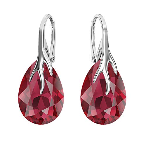 Ohrringe Silber 925 Hängend - Ohrringe Hängend mit Kristallen - Wählen Sie Schmuck für Sie - Wetten Sie Auf Silber Ohrringe Damen in Form eines Tropfes (Scarlet) von Panda-Jewellery