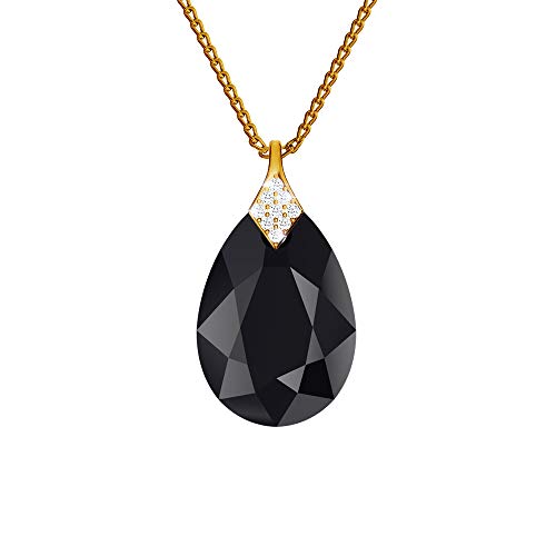 Panda-Jewellery 24 Karat vergoldete Halskette aus 925er Sterlingsilber mit Kristallen von Swarovski - Birne - Viele Farben - Anhänger mit einer Kette - Schmuck für Frauen mit einer Geschenkbox Jet von Panda-Jewellery
