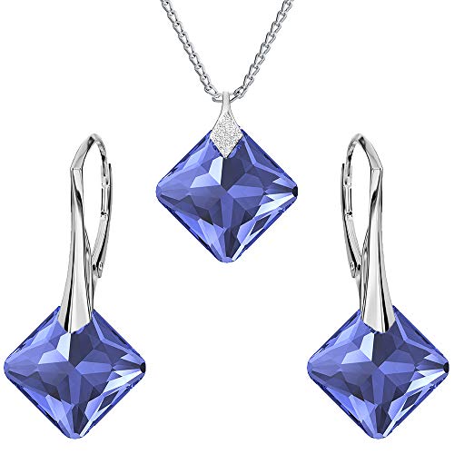 Panda-Jewellery Ohrringe Silber 925 Hängend - Kette Damen mit Anhänger - Schmuck Set für Sie - mit Kristallen in Form eines Rhombus - Ohrringe Hängend und Halskette Damen Silber 925 (Sapphire) von Panda-Jewellery