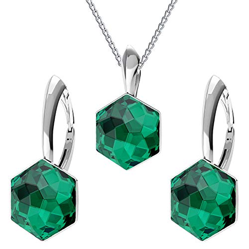 Panda-Jewellery Schmuckset für Damen Ohrringe Silber 925 Hängend Hexagon Kette Damen mit Anhänger Schmuck Set für Sie mit Kristallen Ohrringe Hängend und Halskette Mädchen Geschenk Frauen von Panda-Jewellery