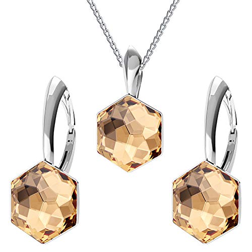 Panda-Jewellery Schmuckset für Damen Ohrringe Silber 925 Hängend Hexagon Kette Damen mit Anhänger Schmuck Set für Sie mit Kristallen Ohrringe Hängend und Halskette Mädchen Geschenk Frauen von Panda-Jewellery