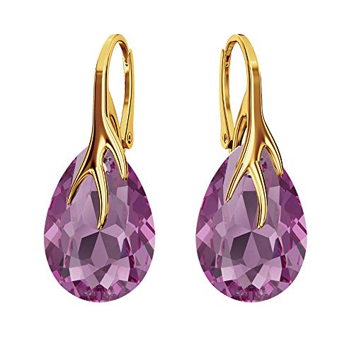 Panda-Jewellery Ohrringe Silber 925 Hängend - Vergoldete Hänger mit Kristallen - Tropfschliff Amethyst - Weiblich & Natürlich - Ideal für Weihnachten von Panda-Jewellery