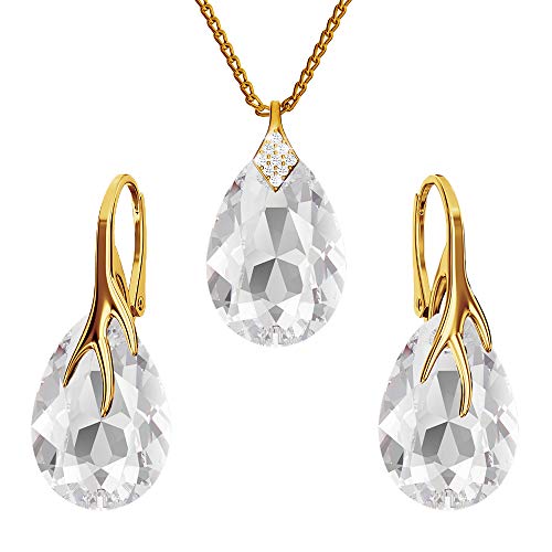 Ohrringe Silber 925 Hängend - Kette Damen mit Anhänger - Vergoldet Schmuck Set für Sie - mit Kristallen - Ohrringe Hängend und Halskette Damen Silber 925 - Tropfen mit Krallen (Crystal) von PANDA LUXURY JEWELLERY