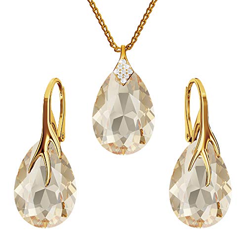 Ohrringe Silber 925 Hängend - Kette Damen mit Anhänger - Vergoldet Schmuck Set für Sie - mit Kristallen - Ohrringe Hängend und Halskette Damen Silber 925 - Tropfen mit Krallen (Golden Shadow) von PANDA LUXURY JEWELLERY