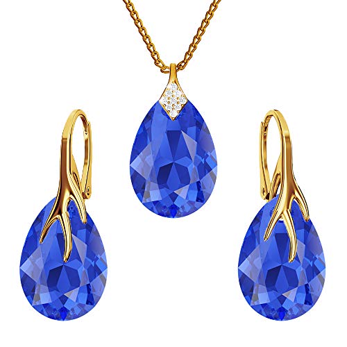 Ohrringe Silber 925 Hängend - Kette Damen mit Anhänger - Vergoldet Schmuck Set für Sie - mit Kristallen - Ohrringe Hängend und Halskette Damen Silber 925 - Tropfen mit Krallen (Majestic Blue) von Panda-Jewellery